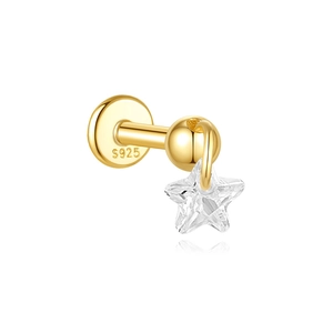 Detailed view of S925 sterling silver gold earring with star zircon pendant and ball back