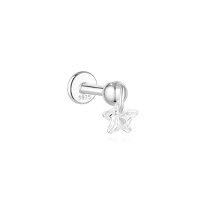 Detailed view of S925 sterling silver flat back stud with a star-shaped zircon stone