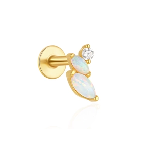 Λήψη macro από χρυσό s925 σκουλαρίκι με marquise opal και στρογγυλή κορώνα ζιργκόν