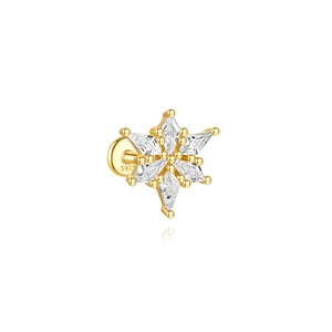 Close-up of S925 sterling silver star stud earring with sparkling cubic zirconia stones