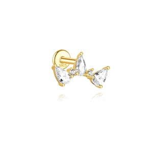 Detailed view of S925 silver gold-plated stud earring with curved zircon stones