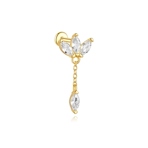 Detailed view of S925 silver gold stud with marquise-cut zircon and fine chain