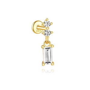 Detailed view of S925 sterling silver ear stud with zircon stones and flat back