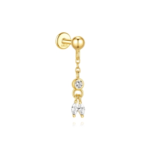 Detail of S925 gold-plated silver earring with zircon tassels and hallmark
