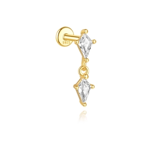 Detailed view of S925 sterling silver gold earring with marquise-cut zircon and flat back