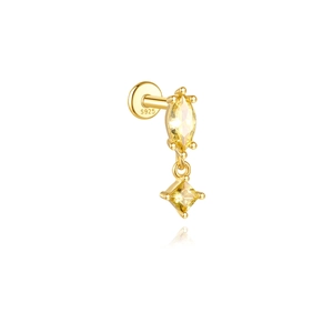 Detail view of S925 sterling silver gold stud with marquise and square yellow zircons
