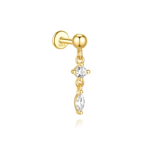 Macro shot of S925 gold silver labret with round and marquise-cut zircon stones