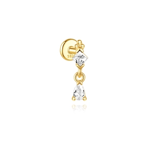 Detail of S925 silver gold stud with S925 hallmark, square and teardrop cubic zirconia