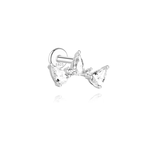 Macro shot of S925 sterling silver ear stud featuring a crown-shaped zircon stone setting