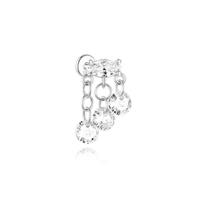 Detail of S925 sterling silver tassel earrings with marquise and round zircon stones