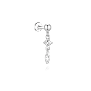Macro shot of S925 sterling silver ear studs with clear zircon stones and flat back design