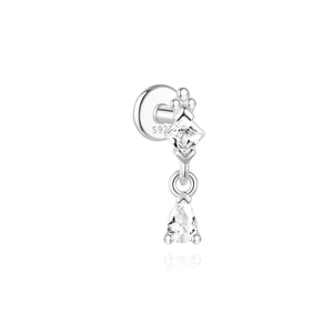 Macro view of S925 sterling silver stamp and square zircon detail on stud earring