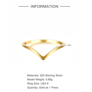 Detail view of V-shaped gold plated 925 sterling silver ring showing size and 1.26mm thickness