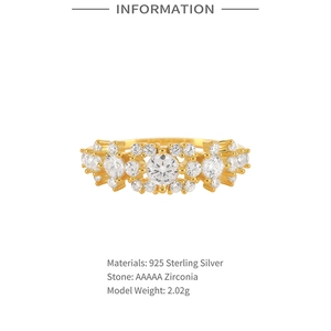 Detail view of 925 sterling silver ring with large round zircon and cluster stones
