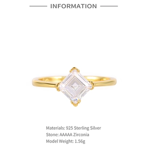 Macro detail of 925 sterling silver gold plated ring with AAAAA cubic zirconia stone