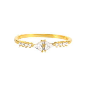 Detailed macro view of S925 sterling silver gold ring with geometric zircon inlay