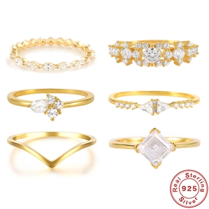 S925 Sterling Silver Ring For Women Gold Plated Zirconia Marquise Geometric Stackable Wedding Ring Jewelry Fashion Accessory