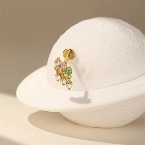 Close-up of S925 sterling silver tassel earring with colorful cubic zirconia stones