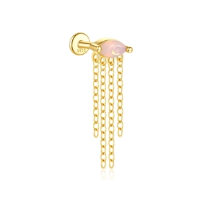 Detail of S925 sterling silver stamp and pink marquise opal with golden tassels