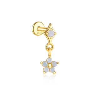 Close-up of S925 sterling silver gold stud featuring marquise opal and floral pendant