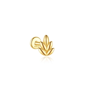 Detail of S925 sterling silver gold leaf labret stud showing the hallmark and screw back