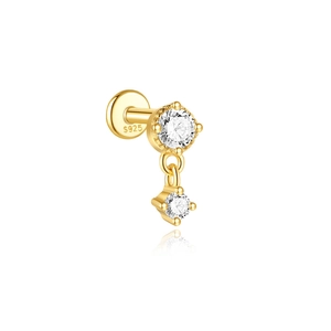 Detailed macro view of S925 sterling silver earring with gold plating and cubic zirconia