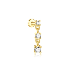 Detail of S925 sterling silver drop earring with three sparkling round cubic zirconia stones