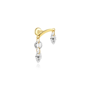 Macro shot of S925 engraved gold-plated silver ear stud with marquise opal tassels