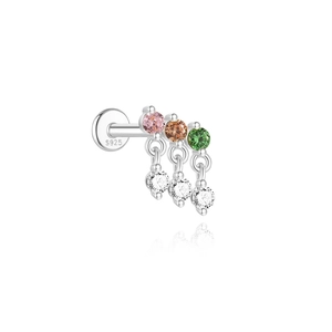 Detailed view of S925 sterling silver labret stud with colorful stones and zircon fringe