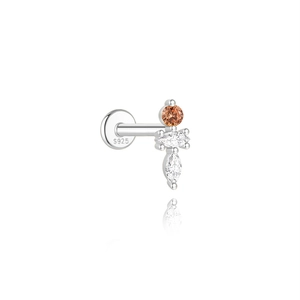Detail of S925 silver labret with champagne round and marquise white zirconia stones