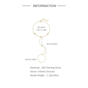 Detalle de pulsera de anillo en plata 925 con circón AAAAA y etiquetas de dimensión
