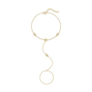 Elegante pulsera de mano en plata 925 dorada con cinco circonitas blancas brillantes