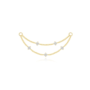 Detail of S925 sterling silver double-layer gold chain with five round clear zircons