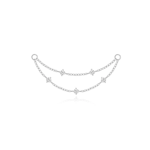 Detail of silver S925 chain earring connector with five sparkling zircon stones
