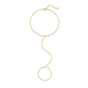 Pulsera de anillo minimalista dorada con cadena de cuentas y anillo de dedo integrado