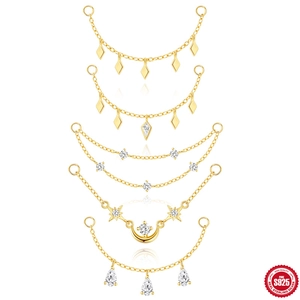925 Sterling Silver Earring Chain For Women Long Tassel Geometric Rhombus Star Moon Pear AAAAA Zirconia Pendant Ear Thread Jewelry