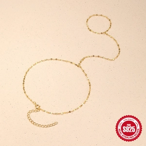 Pulsera de anillo minimalista en plata de ley S925 bañada en oro con lentejuelas