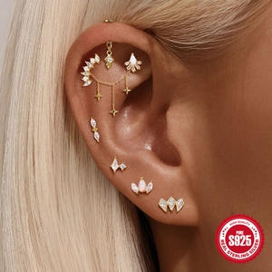 S925 silver gold drop earrings set with marquise crystals and bohemian opal stones