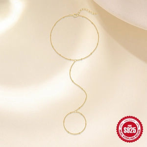 Elegante pulsera de anillo en plata de ley 925 dorada con cuentas para mujer joyería