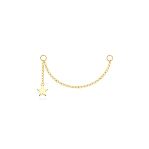 Detail of gold chain earring connector with star pendant and dual jump rings