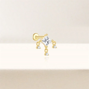 Detail von S925 Silber-Gold Knorpel-Ohrstecker mit quadratischem Zirkon und Hänger-Ketten