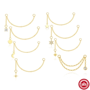 925 Sterling Silver Gold Plated Long Chain Ear Threads For Women Minimalist Zirconia Heart Star Moon Pendant Earrings Jewelry Gift