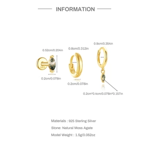 Details zum S925 Silber Moosachat Ohrring-Set mit präzisen Maßen und Gewichtsangaben