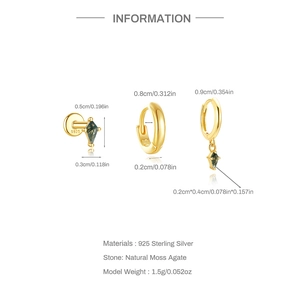 Makro-Detail des S925-Stempels und Set aus natürlichem Moosachat auf Sterlingsilber