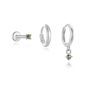 Nahaufnahme von S925 Sterlingsilber Set mit Moosachat Steinen und Materialkennzeichnung