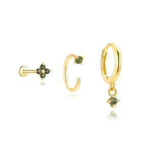 Details des 925 Silber Moosachat-Ohrring-Sets mit Gold-Finish und S925 Punzierung