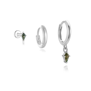 Detailliertes Set aus S925 Silber Drachenform Moosachat Ohrringen und Creolen