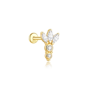 Detailansicht von S925 Sterlingsilber Goldstecker mit Marquise und runden Zirkonien
