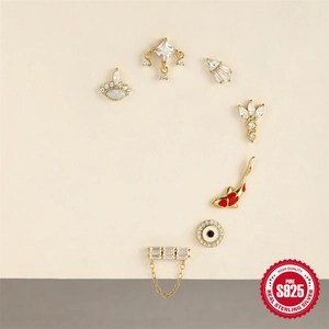 S925 Sterling Silber vergoldete Ohrstecker Kollektion mit Herz- und Kleeblatt-Designs