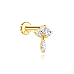 Makroaufnahme von S925 Silber 18K Gold Blumenstecker mit Zirkonia im Birnenschliff